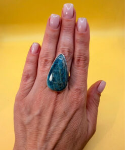Sterling silver natural blue apatite ring, UK size Q