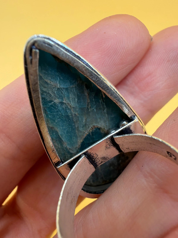 Sterling silver natural blue apatite ring, UK size Q