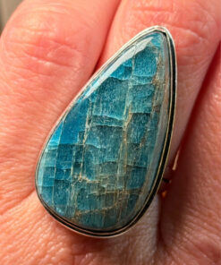 Sterling silver natural blue apatite ring, UK size Q