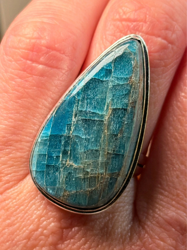 Sterling silver natural blue apatite ring, UK size Q