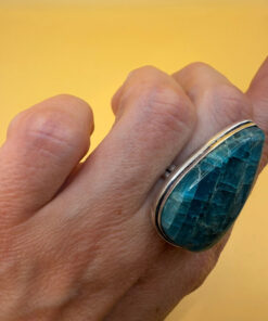 Sterling silver natural blue apatite ring, UK size Q