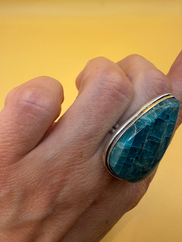 Sterling silver natural blue apatite ring, UK size Q