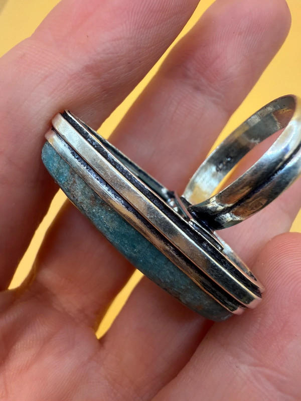 Sterling silver natural blue apatite ring, UK size Q