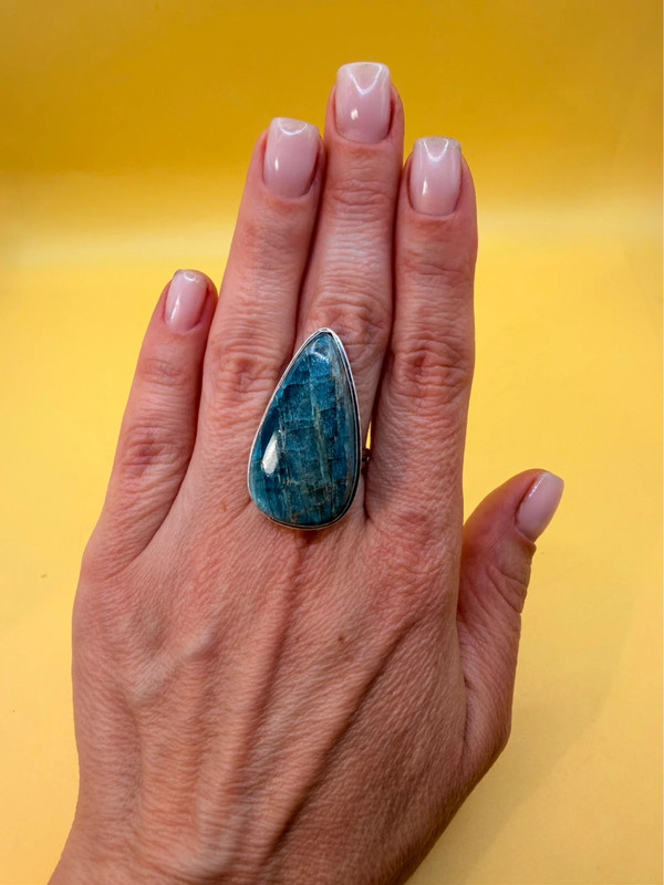 Sterling silver natural blue apatite ring, UK size Q
