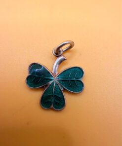 Vintage Sterling 925 Silver Green Enamel Lucky Shamrock Clover Pendant Charm~120