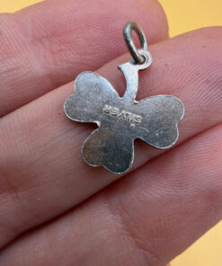 Vintage Sterling 925 Silver Green Enamel Lucky Shamrock Clover Pendant Charm