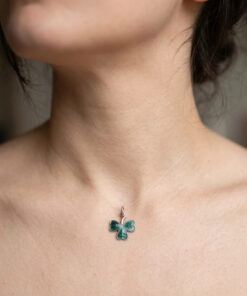 Vintage Sterling 925 Silver Green Enamel Lucky Shamrock Clover Pendant Charm~120