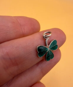 Vintage Sterling 925 Silver Green Enamel Lucky Shamrock Clover Pendant Charm