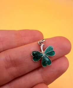 Vintage Sterling 925 Silver Green Enamel Lucky Shamrock Clover Pendant Charm