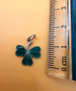 Vintage Sterling 925 Silver Green Enamel Lucky Shamrock Clover Pendant Charm