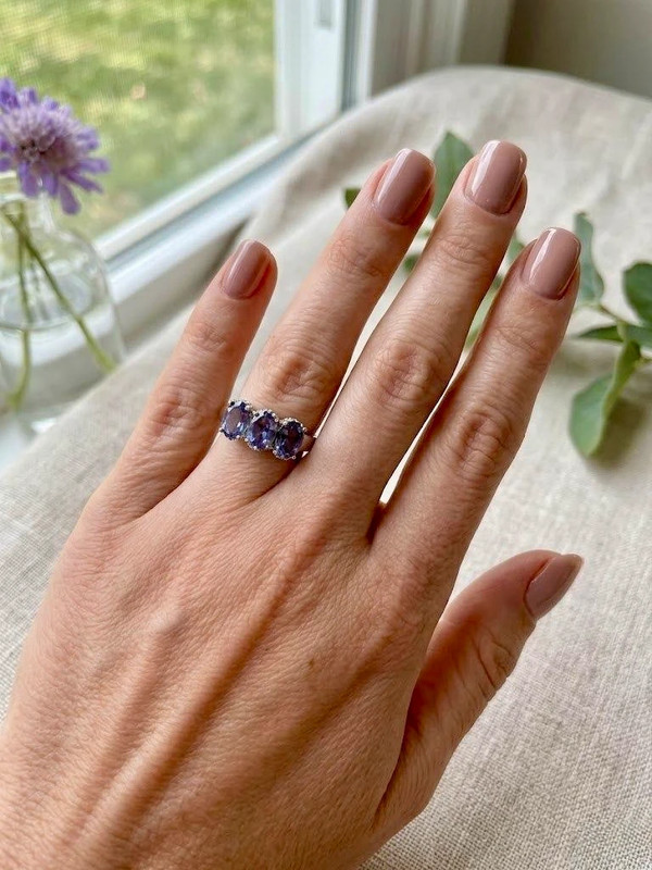 silver ring with a purple tourmaline, size N ~120