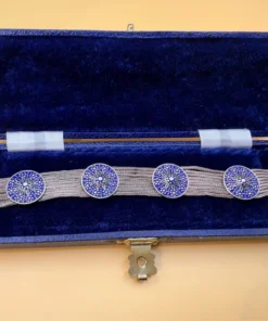 Vintage Turkish Sterling Silver Blue Enamel Medallion and Multi Chain Bracelet.