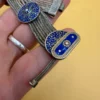 Vintage Turkish Sterling Silver Blue Enamel Medallion and Multi Chain Bracelet.