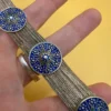 Vintage Turkish Sterling Silver Blue Enamel Medallion and Multi Chain Bracelet.