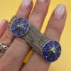 Vintage Turkish Sterling Silver Blue Enamel Medallion and Multi Chain Bracelet.