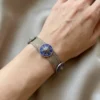 Vintage Turkish Sterling Silver Blue Enamel Medallion and Multi Chain Bracelet.