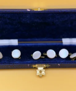 Antique Edwardian Mother of Pearl Shirt Buttons Dress Studs Set of 6 Cased c.1900
