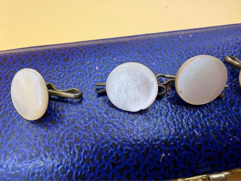 Antique Edwardian Mother of Pearl Shirt Buttons Dress Studs Set of 6 Cased c.1900