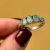 Luxury vintage sterling silver ring with emeralds and topazes. Size R~43