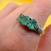 Luxury vintage sterling silver ring with emeralds and topazes. Size R~43