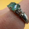 Luxury vintage sterling silver ring with emeralds and topazes. Size R~43