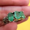 Luxury vintage sterling silver ring with emeralds and topazes. Size R~43