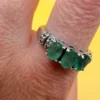 Luxury vintage sterling silver ring with emeralds and topazes. Size R~43