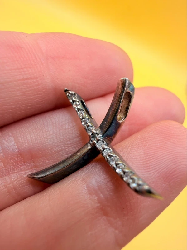 Vintage sterling silver 925 pendant with cubic zirconia stones, oxidized finish~4