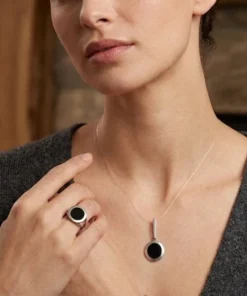 925 Sterling Silver and Onyx Set: Ring Size L and Pendant #11