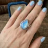 An incredible natural moonstone set in a sterling silver ring, UK size N½.