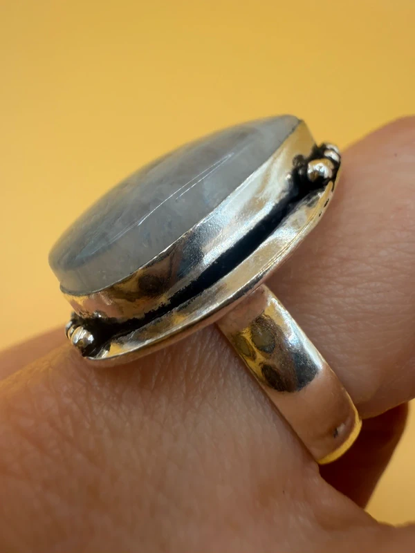 An incredible natural moonstone set in a sterling silver ring, UK size N½.