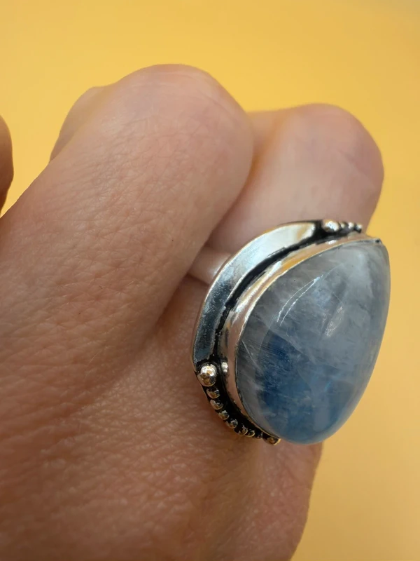 An incredible natural moonstone set in a sterling silver ring, UK size N½.