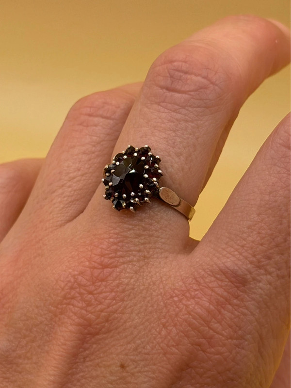 Early 20th century vintage ring in 800 silver with natural garnets, size N~12