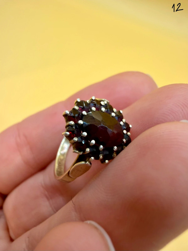 Early 20th century vintage ring in 800 silver with natural garnets, size N~12