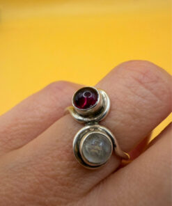 Incredible Vintage Ring – Size I – Featuring Natural Moonstone and Garnet