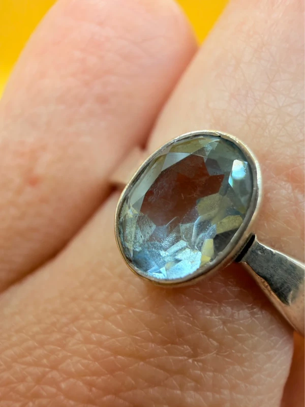 Sterling silver 925 adjustable ring with natural topaz, size N