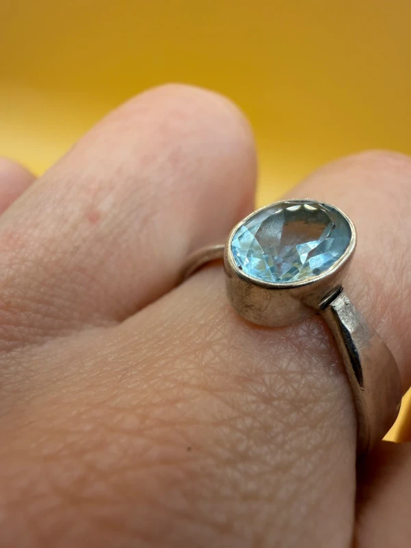 Sterling silver 925 adjustable ring with natural topaz, size N