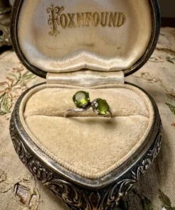 Vintage Sterling Silver Two Peridots( Worn On Top)  Ring -UK Size N~38