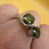 Vintage Sterling Silver Two Peridots( Worn On Top)  Ring -UK Size N~38