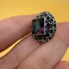 Sqaure Synthetic Mystic Topaz Faceted 925 Silver Plated Ring Uk K