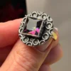 Sqaure Synthetic Mystic Topaz Faceted 925 Silver Plated Ring Uk K
