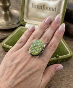 Green Titanium Druzy 925 Silver Ring Uk T