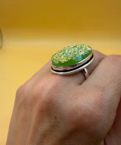 Green Titanium Druzy 925 Silver Ring Uk T