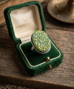 Green Titanium Druzy 925 Silver Ring Uk T