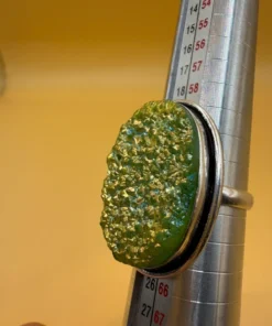 Green Titanium Druzy 925 Silver Ring Uk T