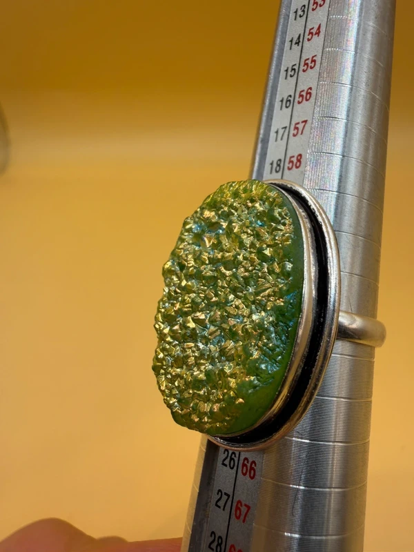 Green Titanium Druzy 925 Silver Ring Uk T
