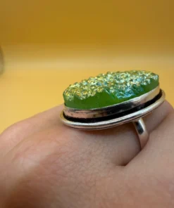 Green Titanium Druzy 925 Silver Ring Uk T