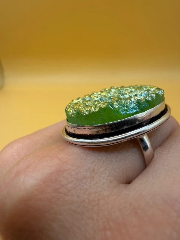Green Titanium Druzy 925 Silver Ring Uk T