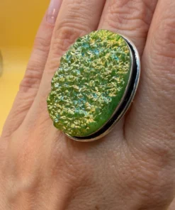 Green Titanium Druzy 925 Silver Ring Uk T