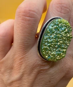 Green Titanium Druzy 925 Silver Ring Uk T